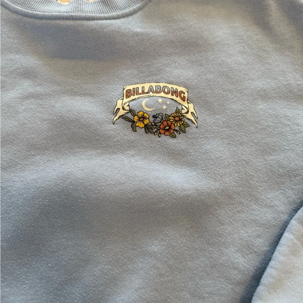 Billabong Women's Small Blue Crewneck Sweatshirt  Floral & Skeleton Graphic - Picture 3 of 6